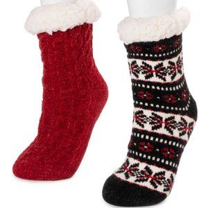 Muk Luks 6 Pairs Red/Ivory/Black Striped 2-Pack Each Cabin Socks - L/XL & OS NWT